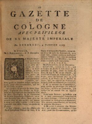 Gazette de Cologne Freitag 4. Januar 1765