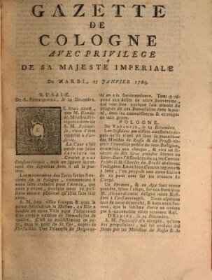 Gazette de Cologne Dienstag 15. Januar 1765