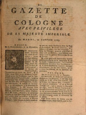 Gazette de Cologne Dienstag 22. Januar 1765