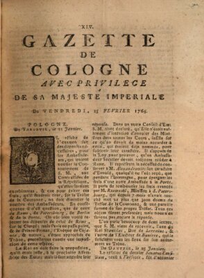 Gazette de Cologne Freitag 15. Februar 1765