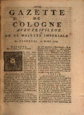 Gazette de Cologne Freitag 1. März 1765