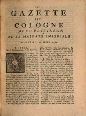 Gazette de Cologne Dienstag 26. März 1765