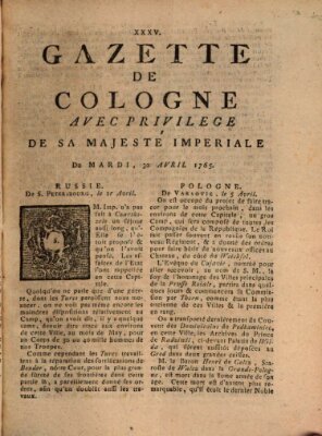 Gazette de Cologne Dienstag 30. April 1765