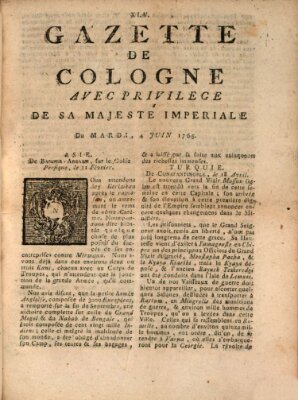 Gazette de Cologne Dienstag 4. Juni 1765