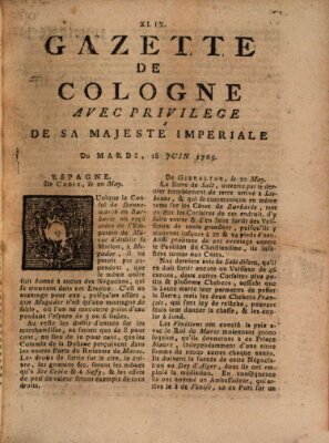 Gazette de Cologne Dienstag 18. Juni 1765