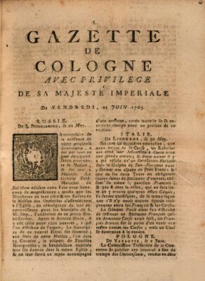 Gazette de Cologne Freitag 21. Juni 1765