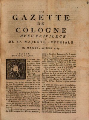 Gazette de Cologne Dienstag 25. Juni 1765