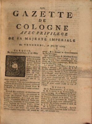 Gazette de Cologne Freitag 28. Juni 1765