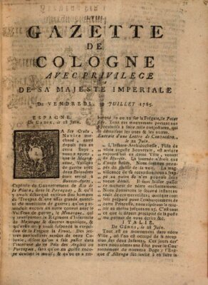 Gazette de Cologne Freitag 19. Juli 1765