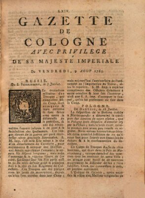 Gazette de Cologne Freitag 9. August 1765