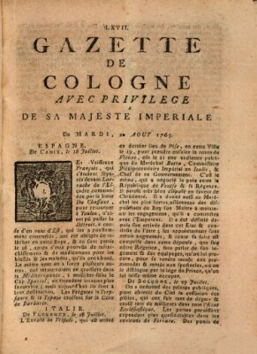 Gazette de Cologne Dienstag 20. August 1765