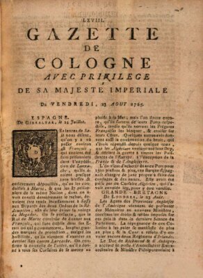 Gazette de Cologne Freitag 23. August 1765