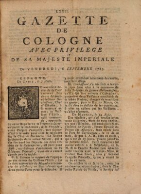 Gazette de Cologne Freitag 6. September 1765