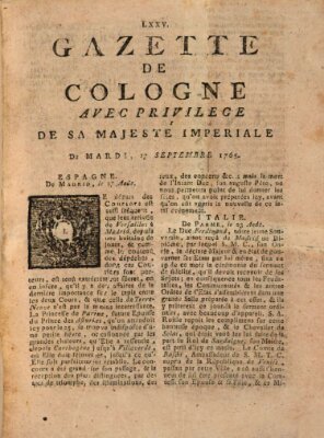 Gazette de Cologne Dienstag 17. September 1765