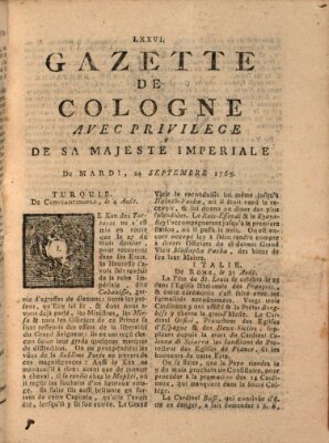 Gazette de Cologne Dienstag 24. September 1765