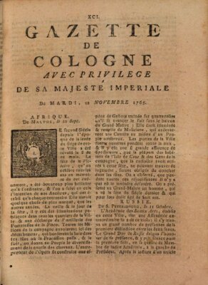 Gazette de Cologne Dienstag 12. November 1765