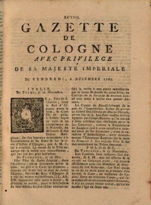 Gazette de Cologne Freitag 6. Dezember 1765