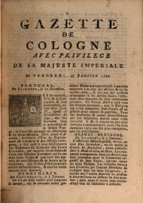 Gazette de Cologne Freitag 17. Januar 1766