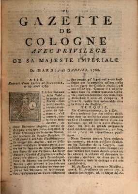 Gazette de Cologne Dienstag 21. Januar 1766