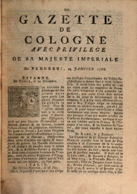 Gazette de Cologne Freitag 24. Januar 1766