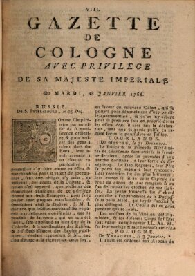 Gazette de Cologne Dienstag 28. Januar 1766