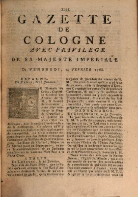 Gazette de Cologne Freitag 14. Februar 1766