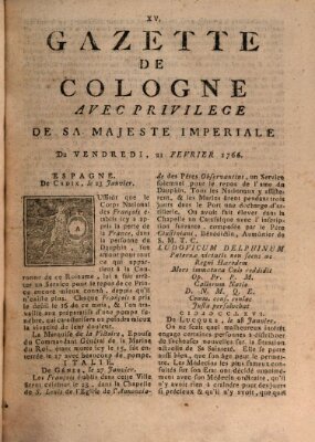 Gazette de Cologne Freitag 21. Februar 1766