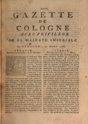 Gazette de Cologne Freitag 21. März 1766