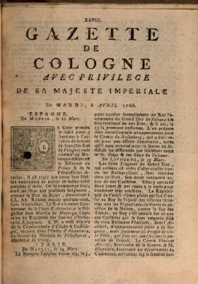 Gazette de Cologne Dienstag 8. April 1766