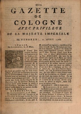 Gazette de Cologne Freitag 11. April 1766