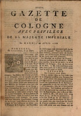 Gazette de Cologne Dienstag 29. April 1766