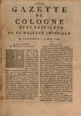 Gazette de Cologne Freitag 9. Mai 1766