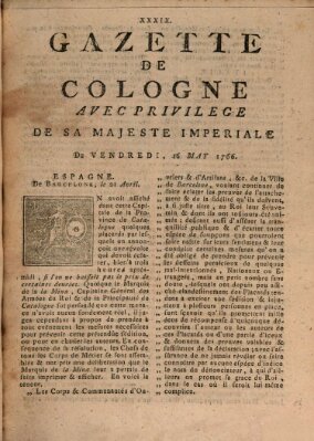 Gazette de Cologne Freitag 16. Mai 1766