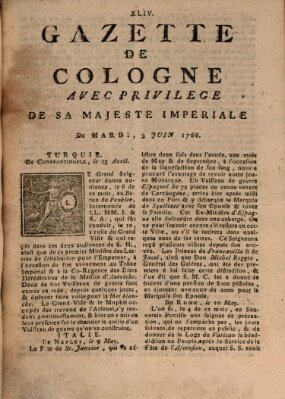 Gazette de Cologne Dienstag 3. Juni 1766