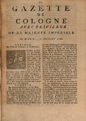 Gazette de Cologne Dienstag 1. Juli 1766