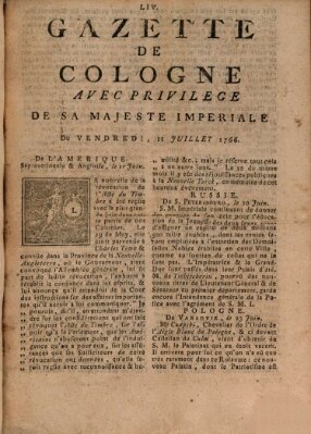 Gazette de Cologne Freitag 11. Juli 1766