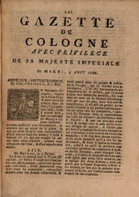 Gazette de Cologne Tuesday 5. August 1766