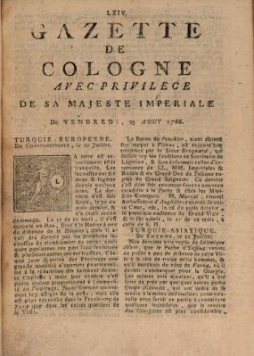 Gazette de Cologne Freitag 15. August 1766