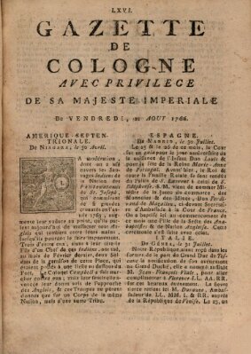 Gazette de Cologne Freitag 22. August 1766