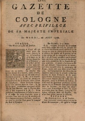 Gazette de Cologne Dienstag 26. August 1766