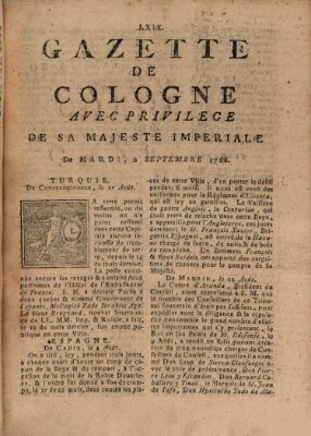 Gazette de Cologne Dienstag 2. September 1766