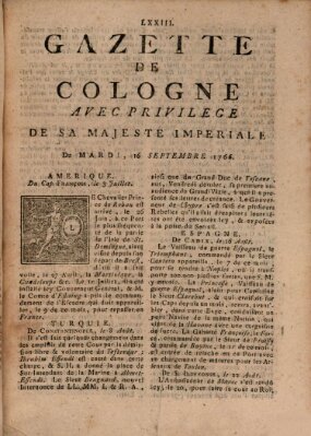 Gazette de Cologne Dienstag 16. September 1766