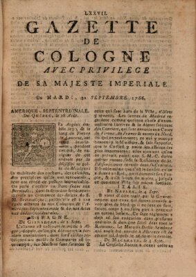 Gazette de Cologne Dienstag 30. September 1766