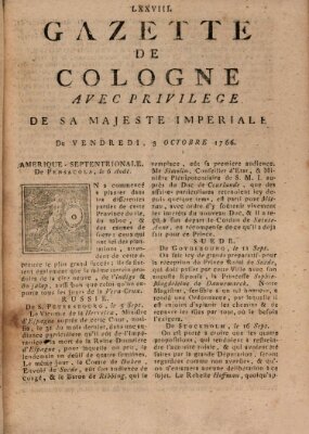 Gazette de Cologne Freitag 3. Oktober 1766