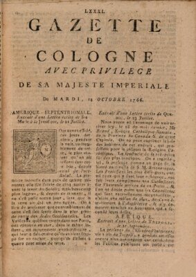 Gazette de Cologne Dienstag 14. Oktober 1766