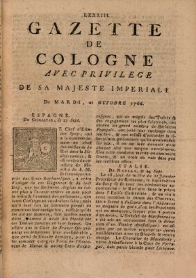 Gazette de Cologne Dienstag 21. Oktober 1766