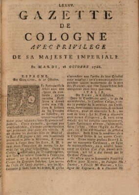 Gazette de Cologne Dienstag 28. Oktober 1766