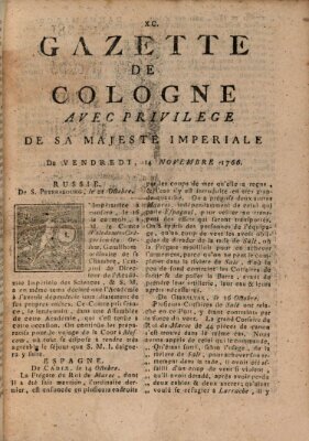 Gazette de Cologne Freitag 14. November 1766