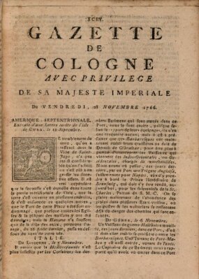 Gazette de Cologne Freitag 28. November 1766