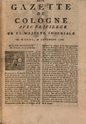 Gazette de Cologne Dienstag 16. Dezember 1766